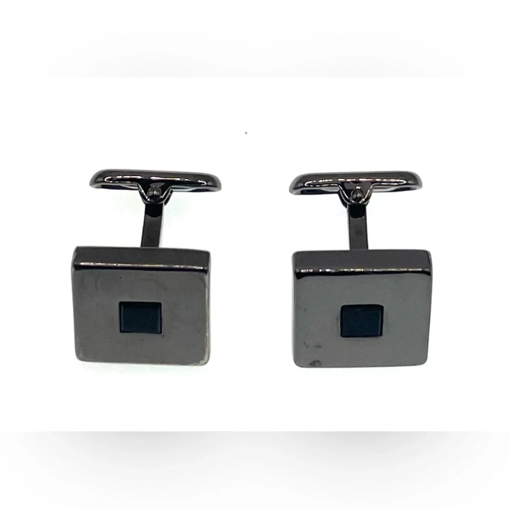 3 for $30 Vintage Gunmetal SilverTone Square Cufflinks Black Square Stone Center